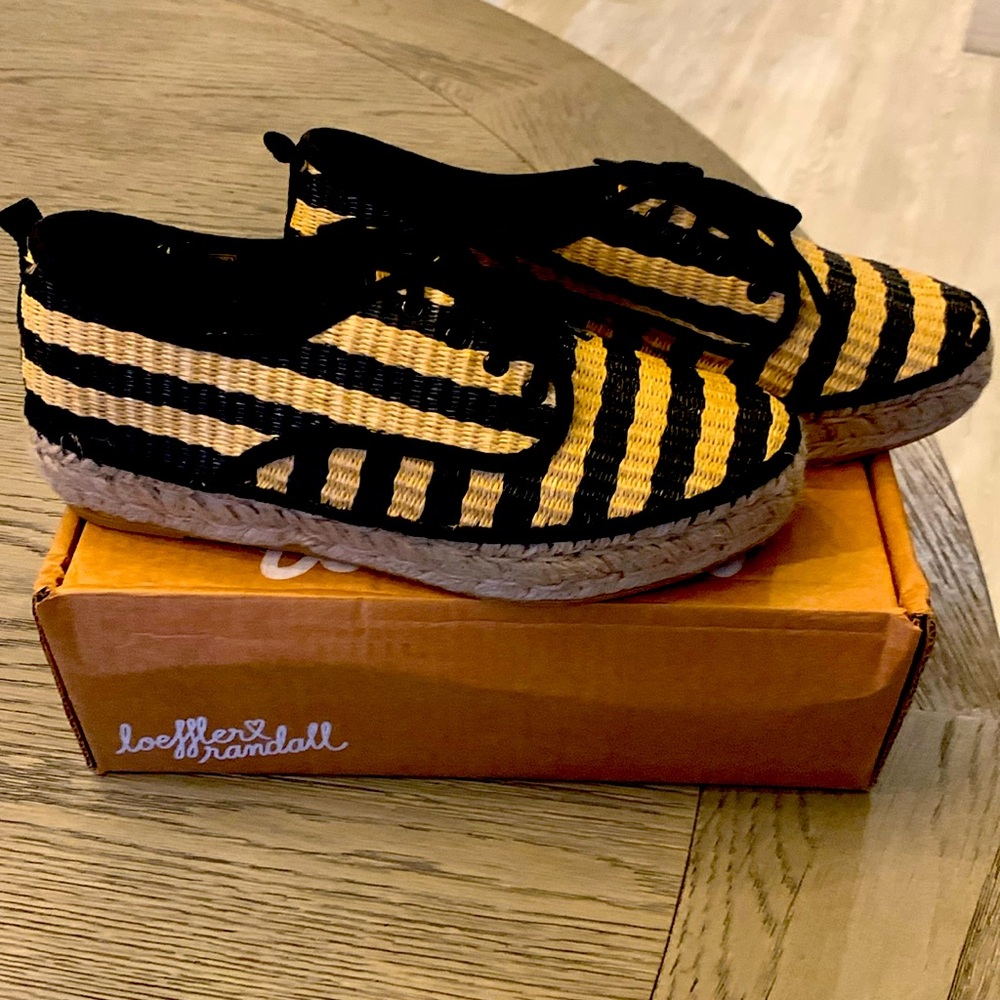 Loeffler Randall Alfie Raffia Striped Flatform Espadrille Shoes. Size 9B.
